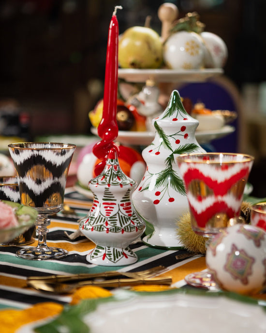 Hand-Painted Ceramic Christmas Candlestick Holder