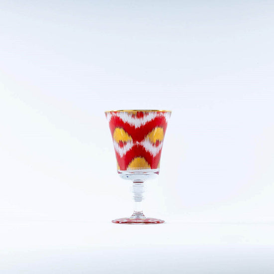 Ikat Gold Glasses - Red Goblet Set of 4