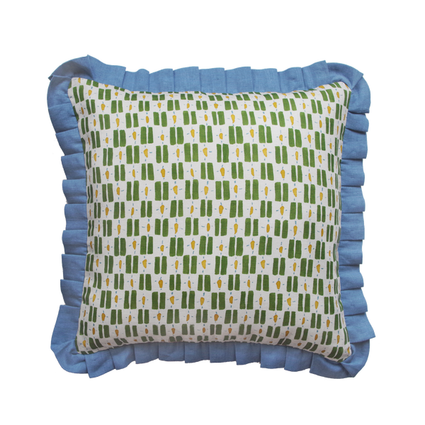 Printed Little Check Frill Cushion
