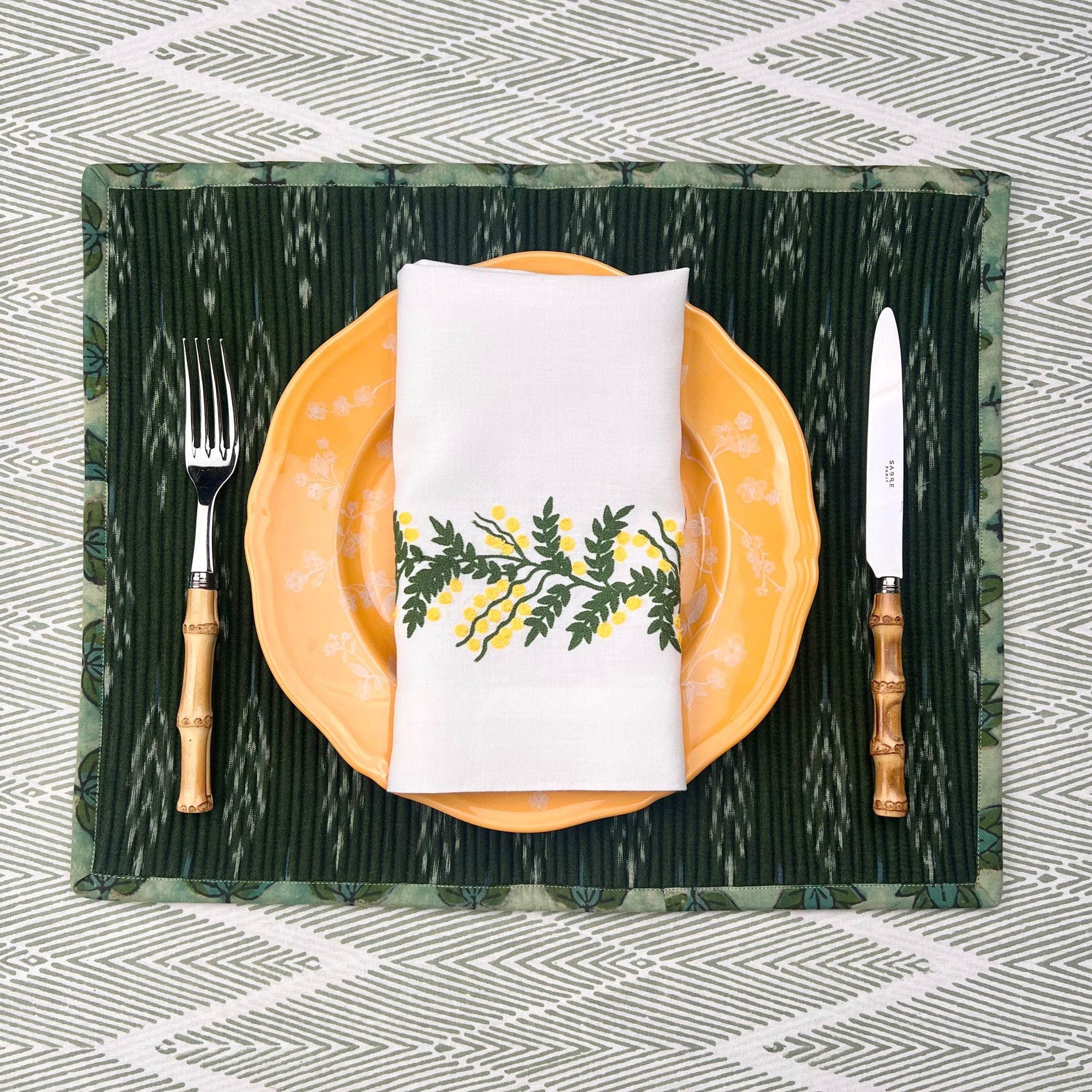The Breakfast Ikat Placemat - Green & Brown