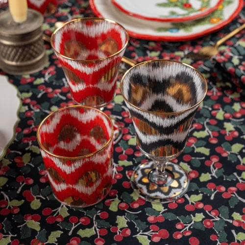 Ikat Gold Glasses - Red Goblet Set of 4