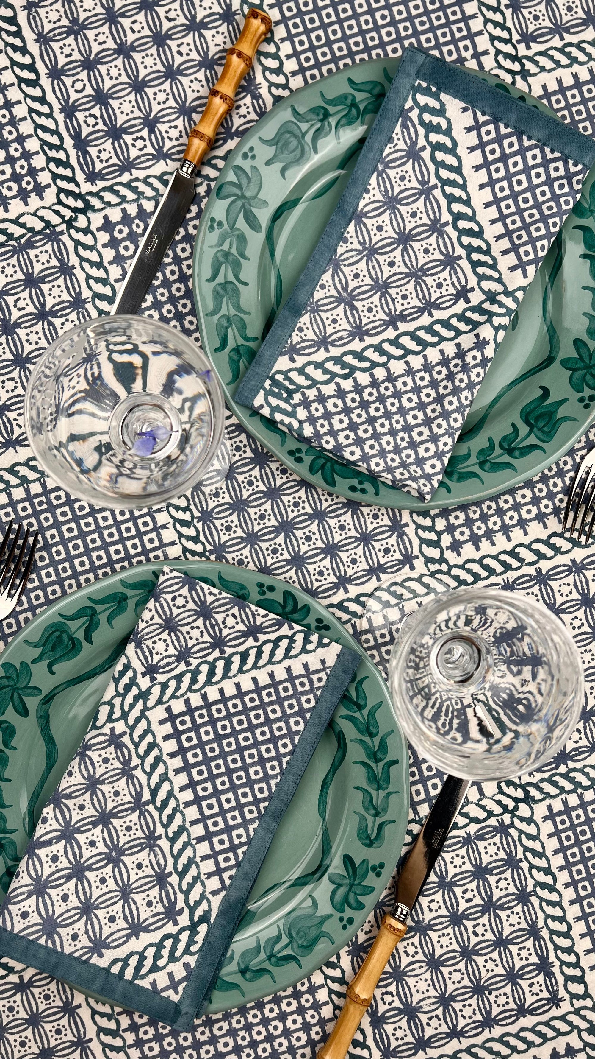 ’The Trellis’ Tablecloth - Teal & Blue