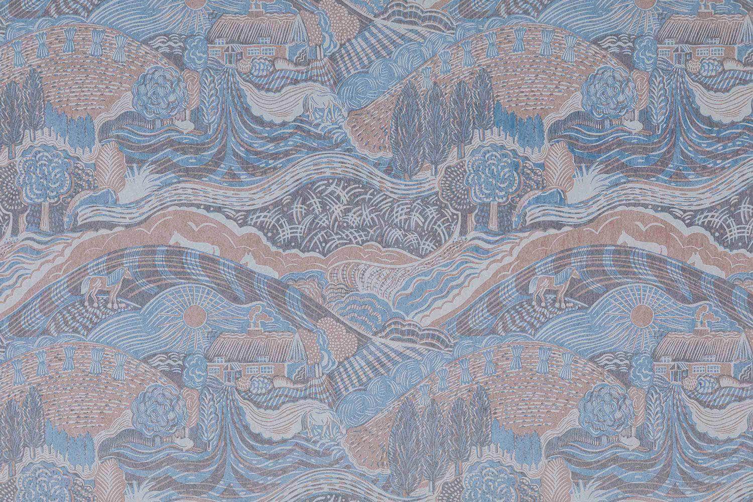 The Plough Wallpaper in Blue and Grey