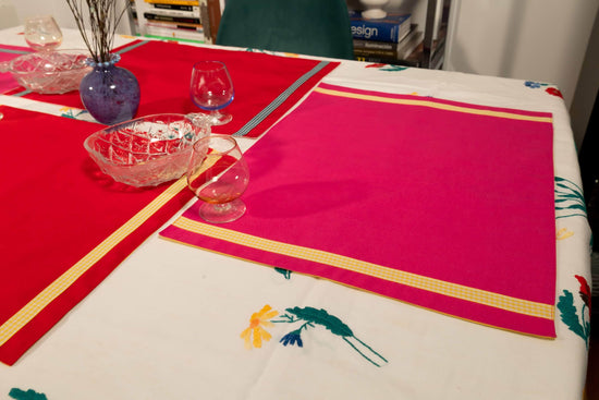 Pink Colour Block Handmade Placemats Set of Two