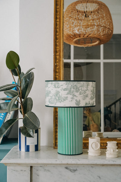 OCTAVEO - Green Striped and Toile de Jouy Table Lamp