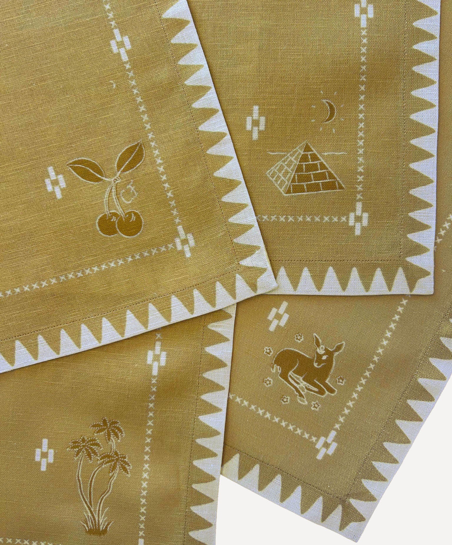 Redwork Napkins in Yellow - Set of 6