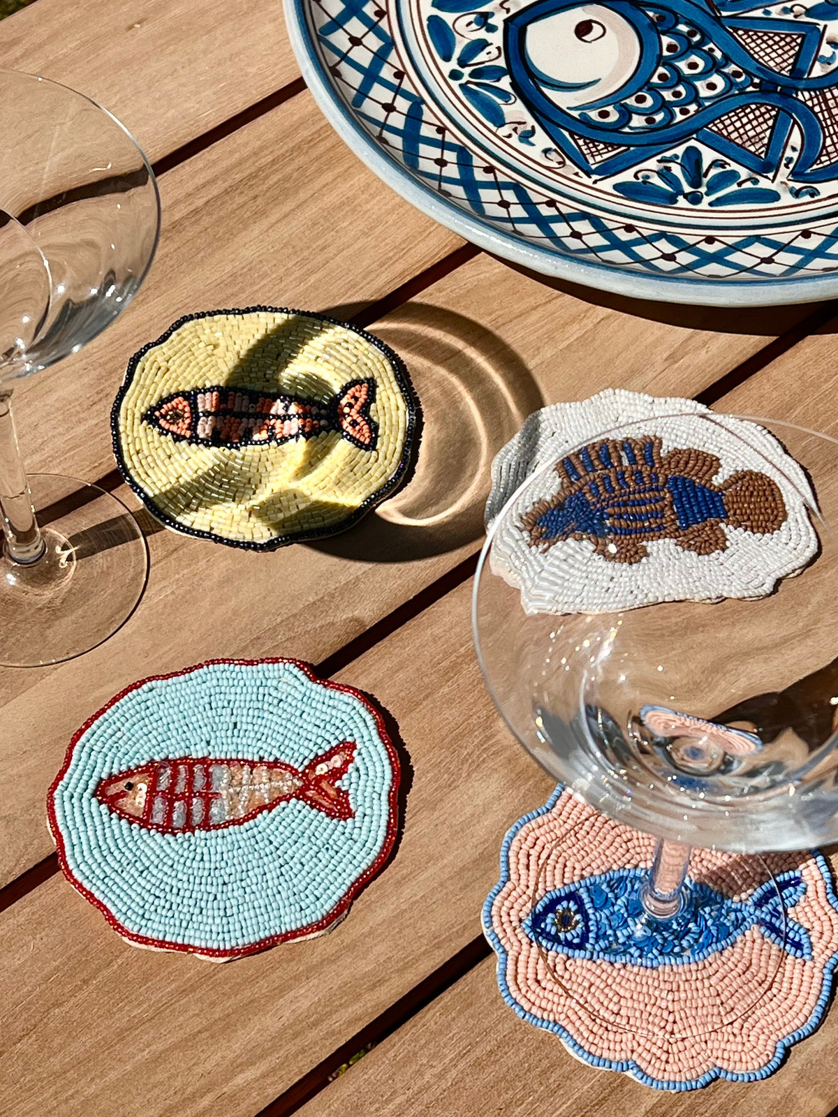 ’il Pesce’ Beaded Fish Coasters - Multicoloured (set of 4)