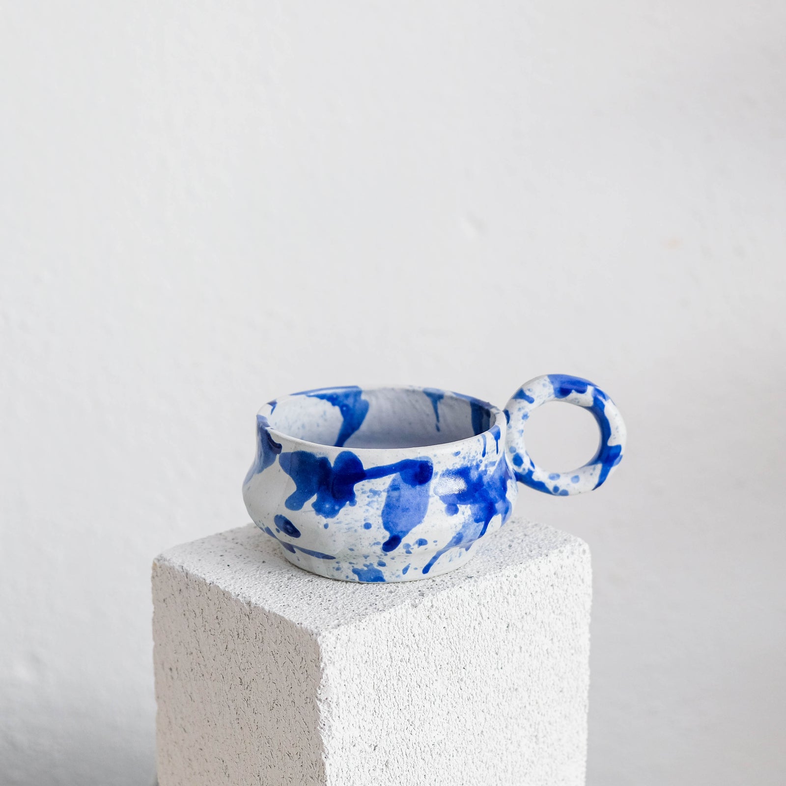 Dalmata M - Porcelain Cappuccino Cup - Brush Strokes Blue - Set of 2