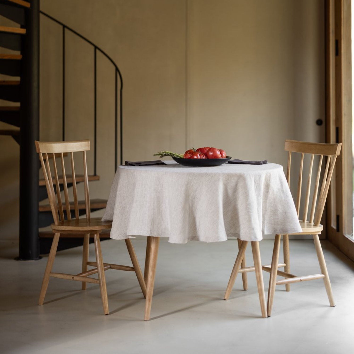 Beige Round Linen Tablecloth