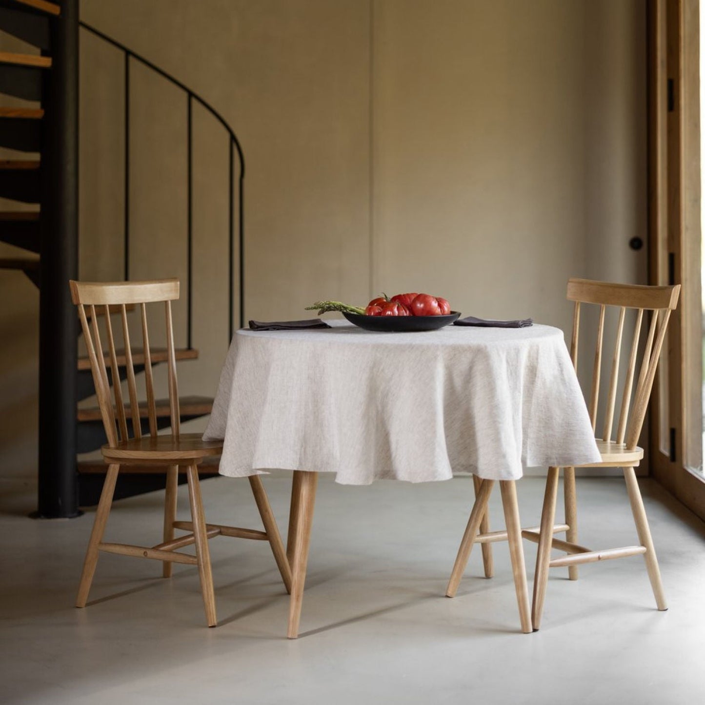 Beige Round Linen Tablecloth