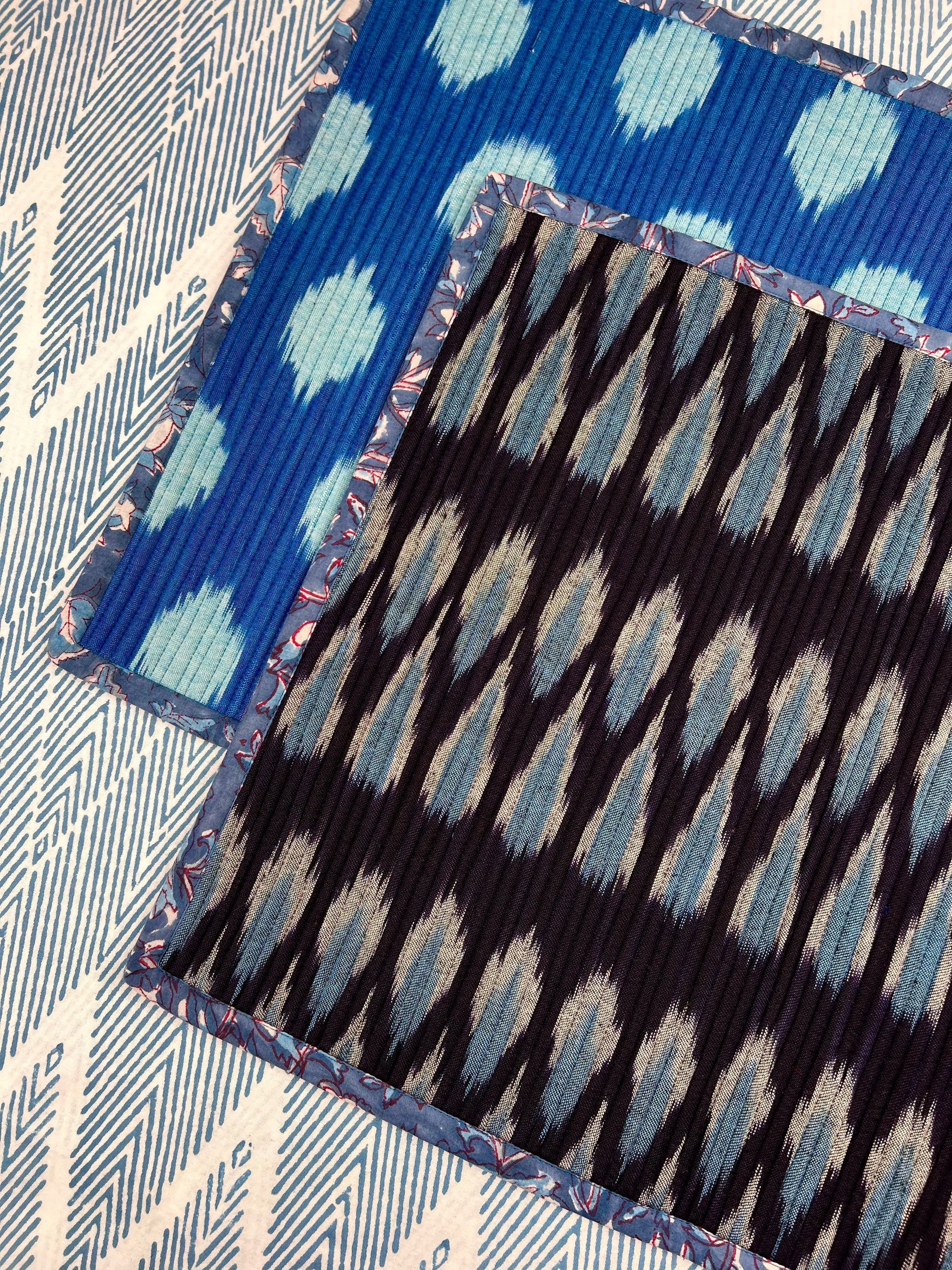 The Breakfast Ikat Placemat (Pair) - Dark Blue & Bright Blue
