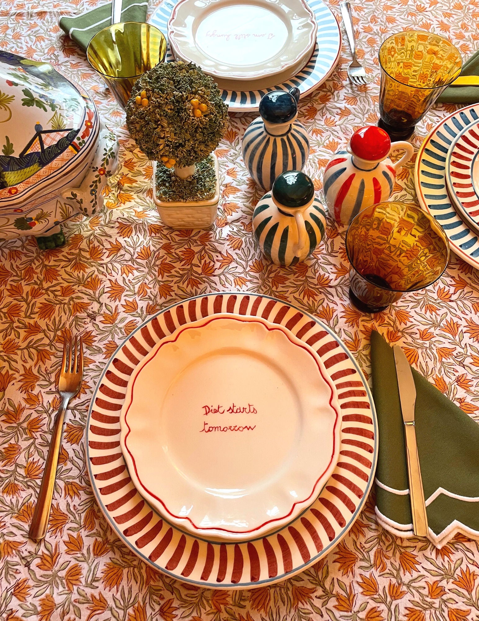 Ceramic "Diet Starts Tomorrow" Scalloped Plate | Set of 6