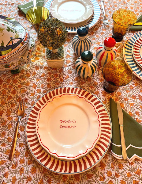 Ceramic "Diet Starts Tomorrow" Scalloped Plate | Set of 6