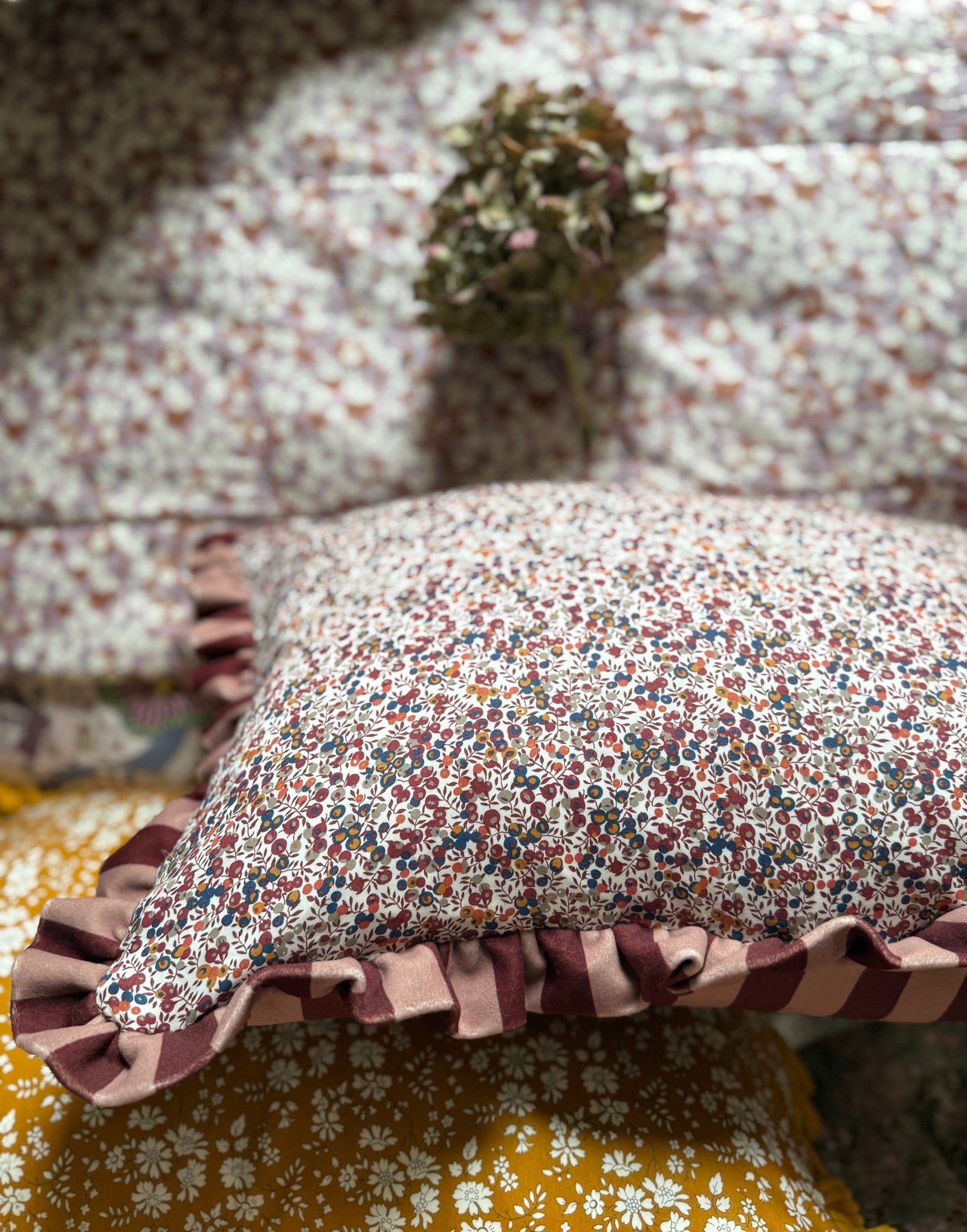 Velvet Cushion made with Liberty Fabric 'Wiltshire Bud'