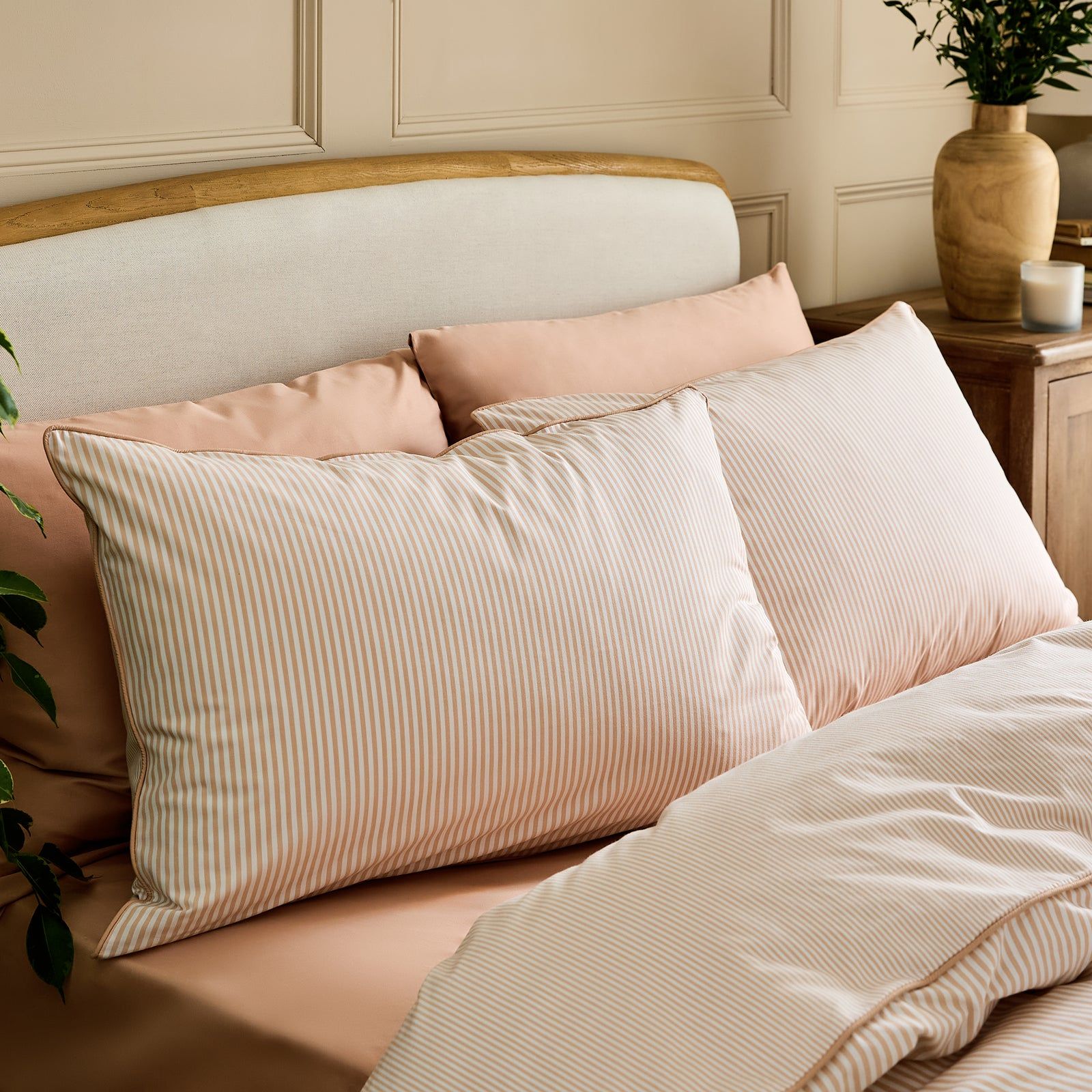 Luxury Organic Clay Pink Striped Pillowcases