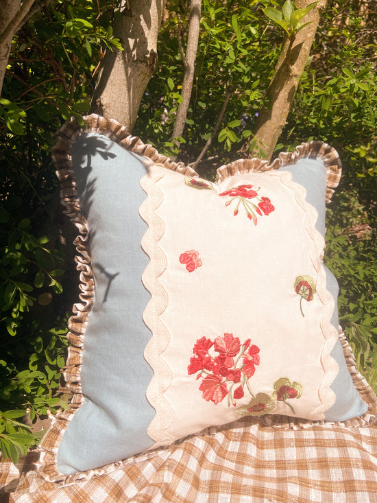 Geranium Patchwork Linen Cushion