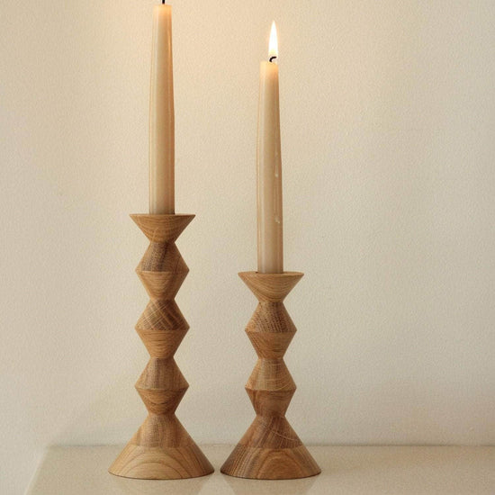 Natural Oak Turned Wooden Candlestick