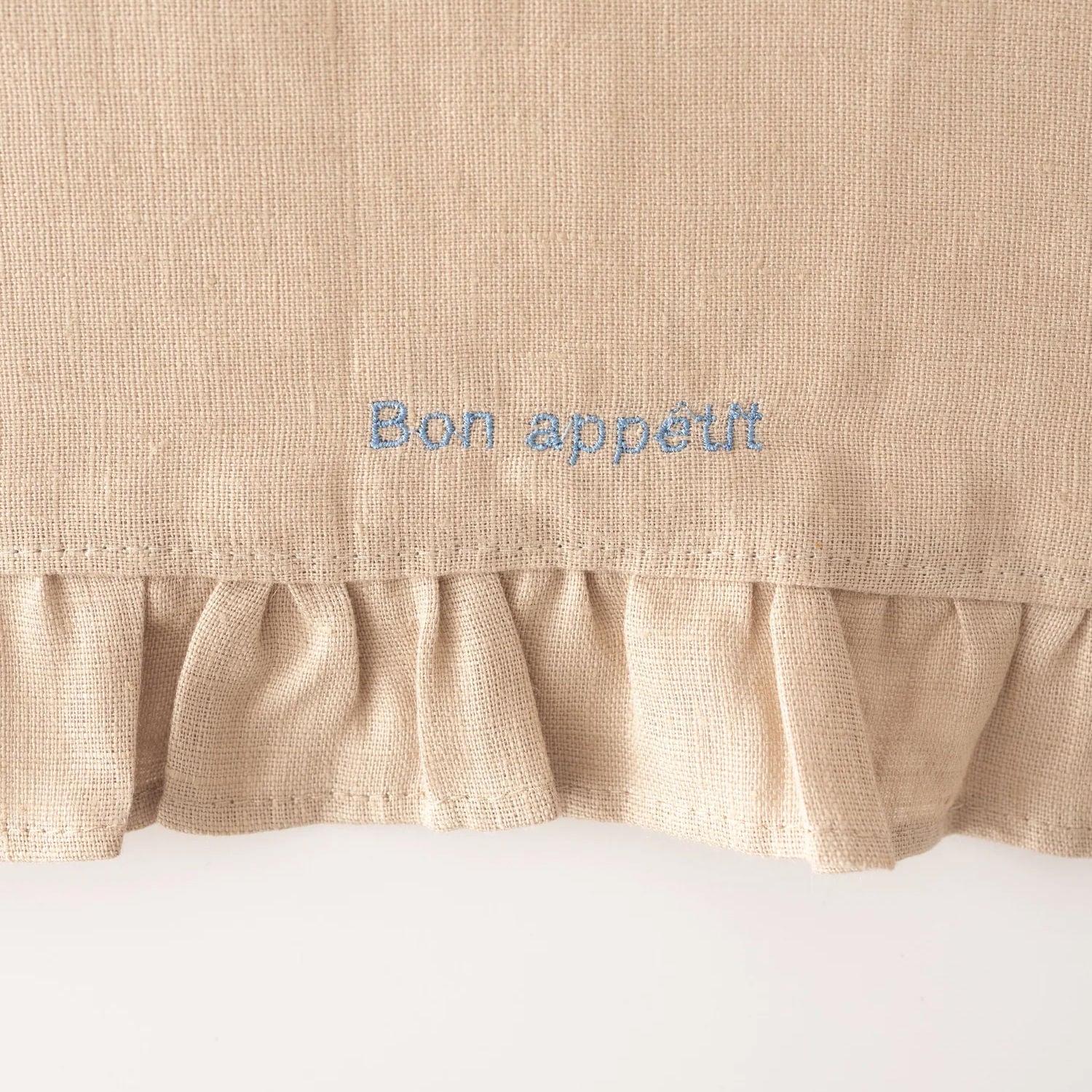Beige Ruffled Linen Placemats with Embroidery – Set of 2