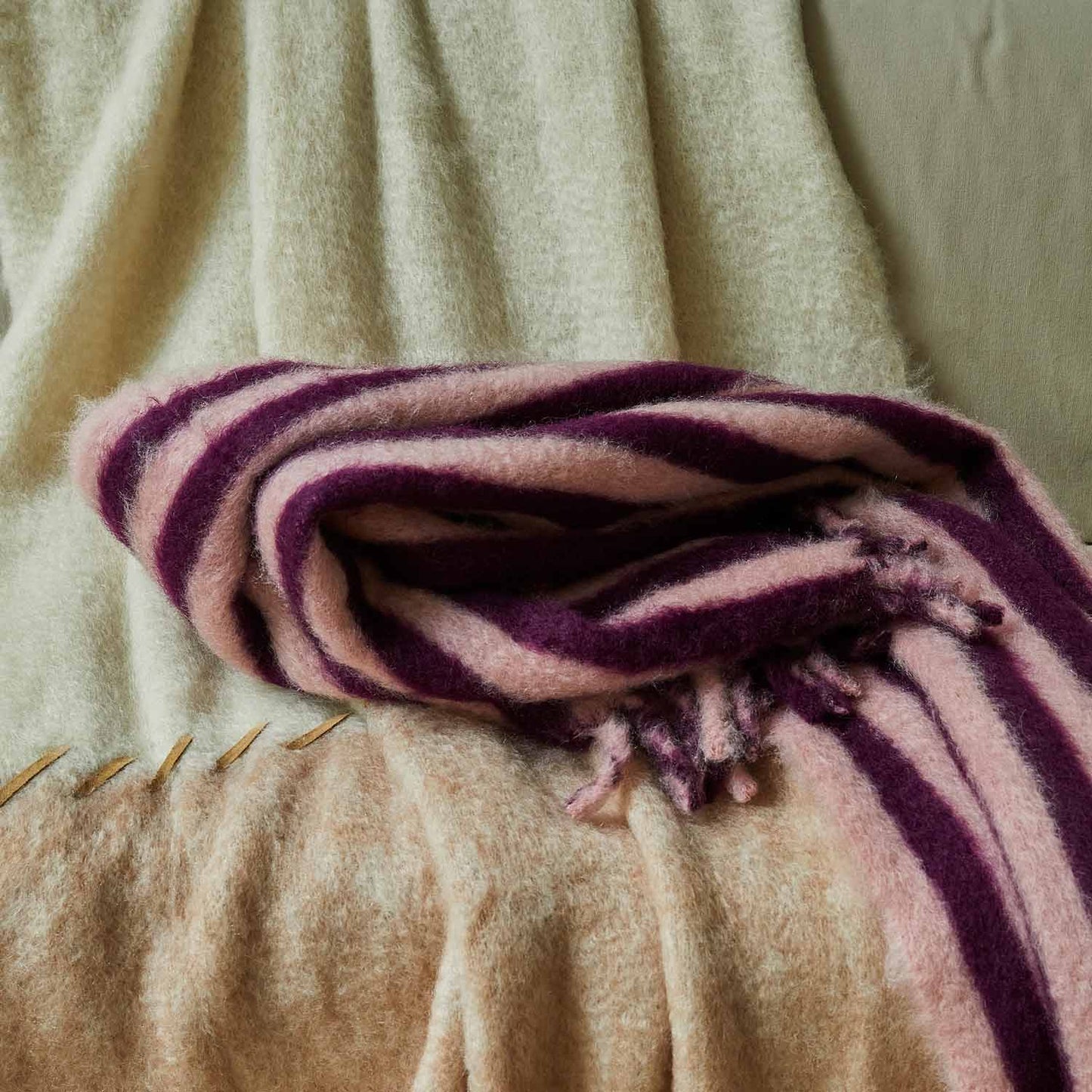 Mohair Blanket Candy Stripes Pink and Bordeaux