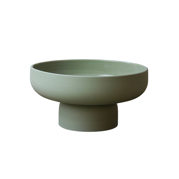 Ceramic Pedestal Fruit Bowl in Sage Green