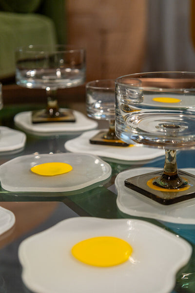 Raw to Fried Round Egg Glass Coaster Set of Two