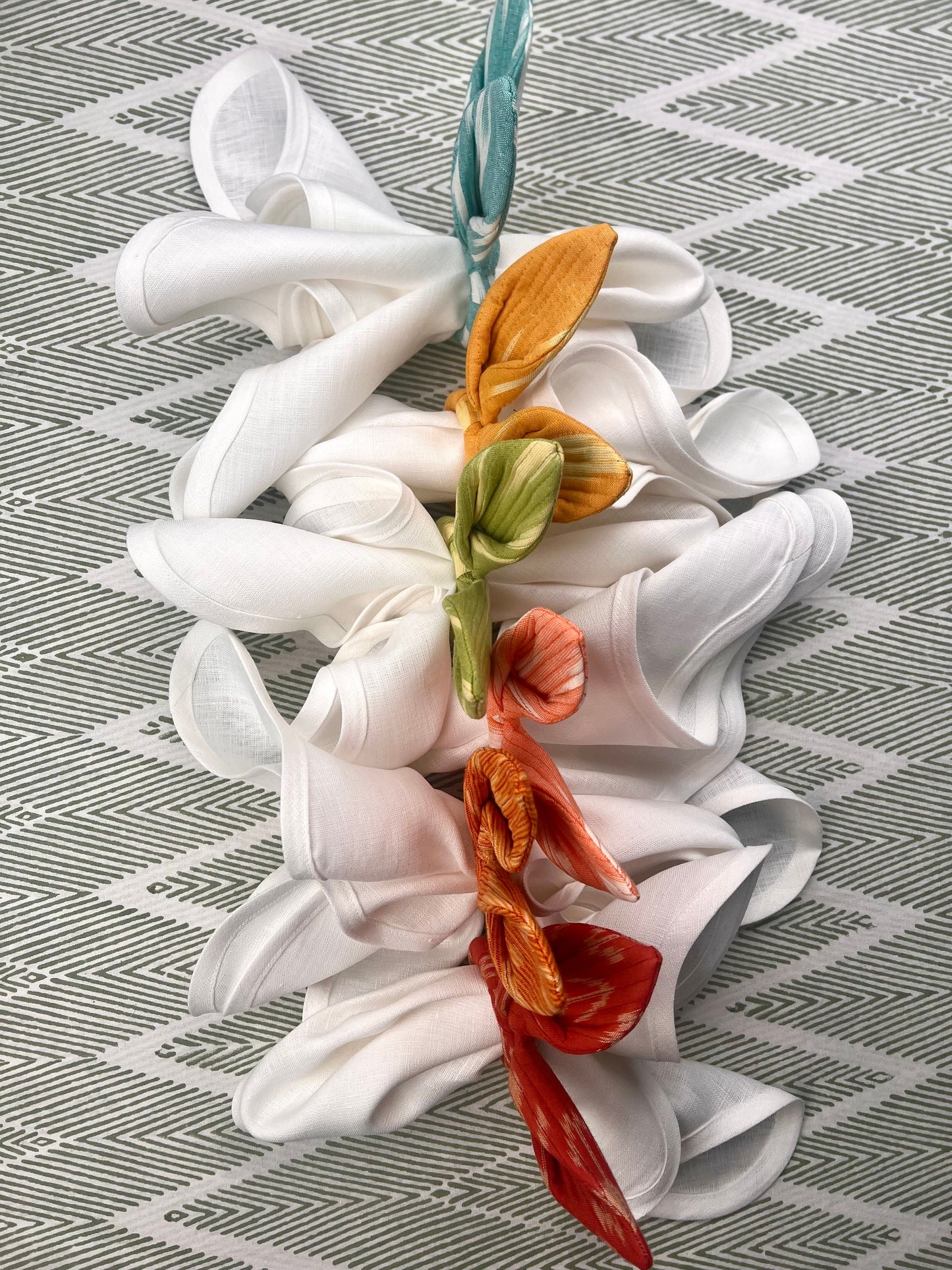 Easter Bunny Ears Napkin Ring - Woven Ikat - Coral