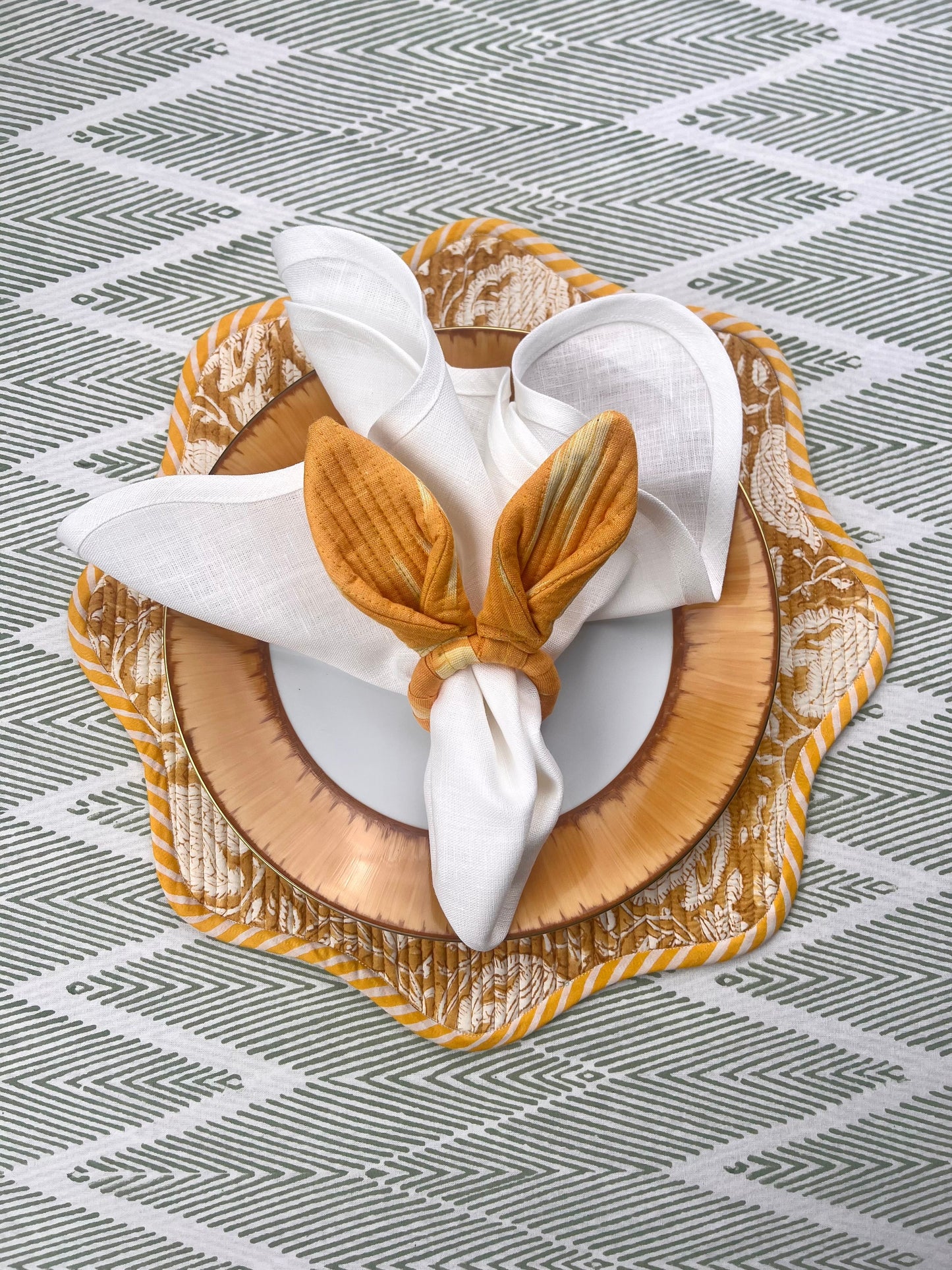 Easter Bunny Ears Napkin Ring - Woven Ikat - Yellow