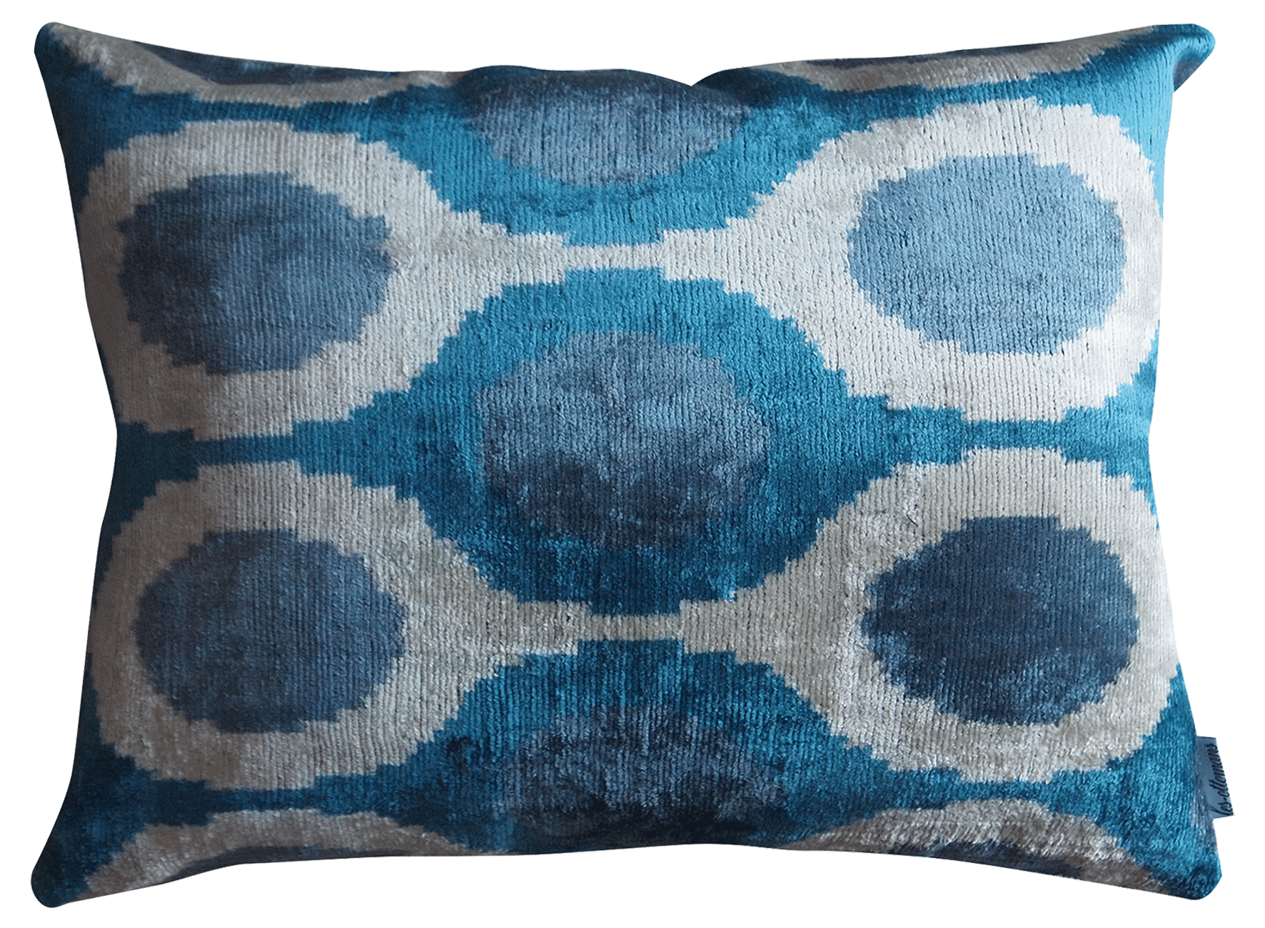 Silk Velvet Cushion - Cotton back Blue/White Shapes