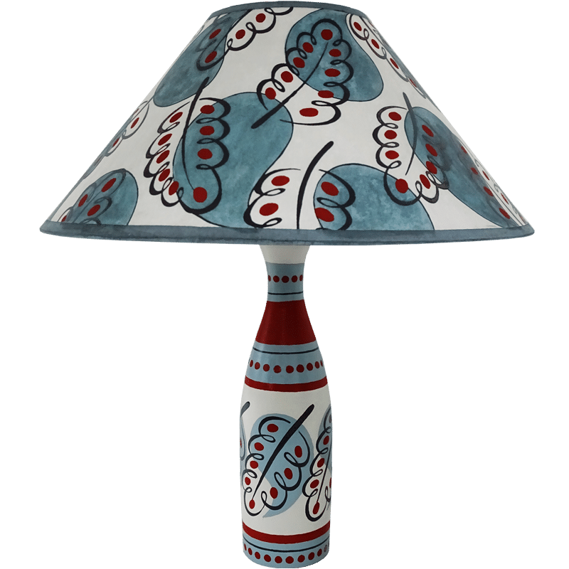 Paisley Leaf Hand Painted 14" Lampshade in Blue