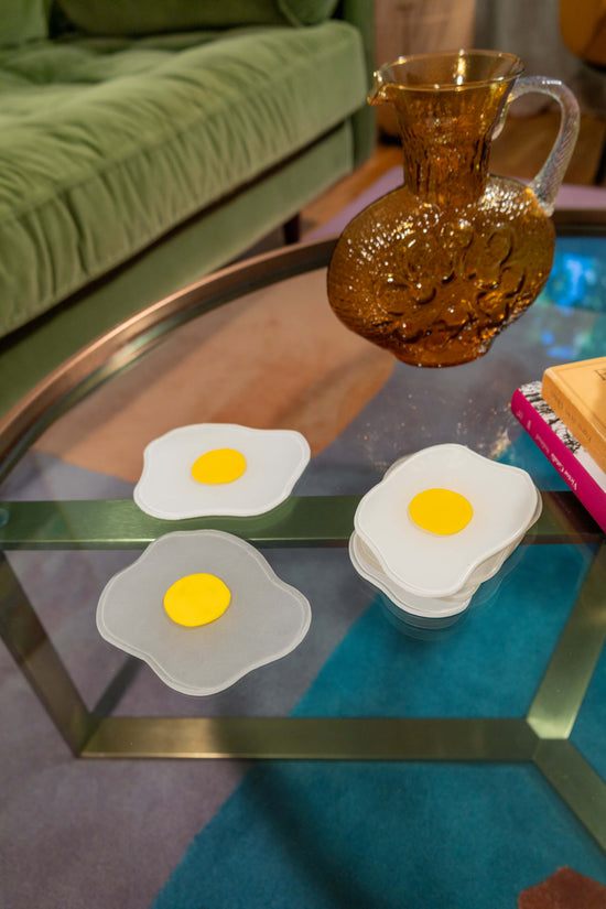 Squiggled Raw Egg Glass Coaster Set of Two