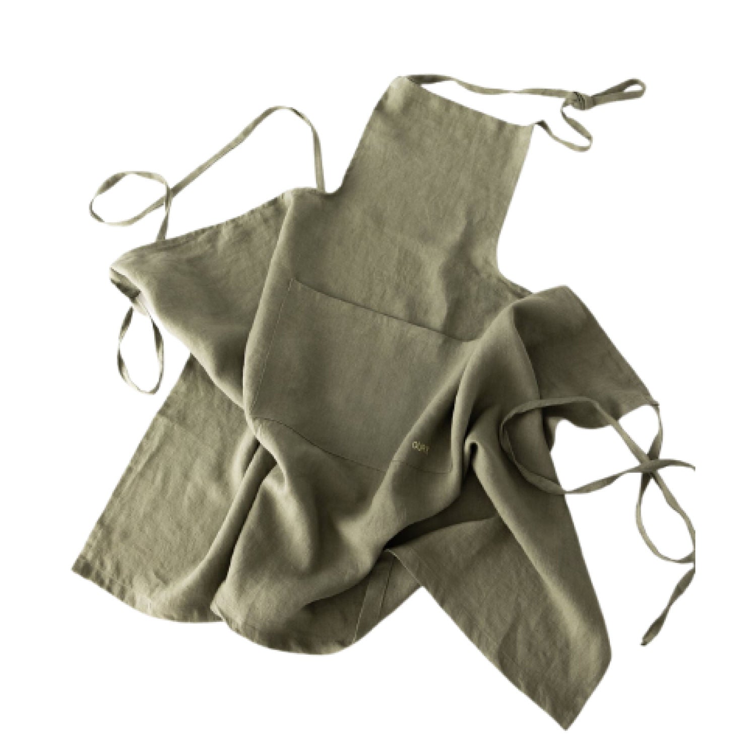 Handcrafted Linen Apron – Green with Embroidery