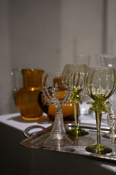 Mouthblown Wine Goblets - Tall Ribbed Green