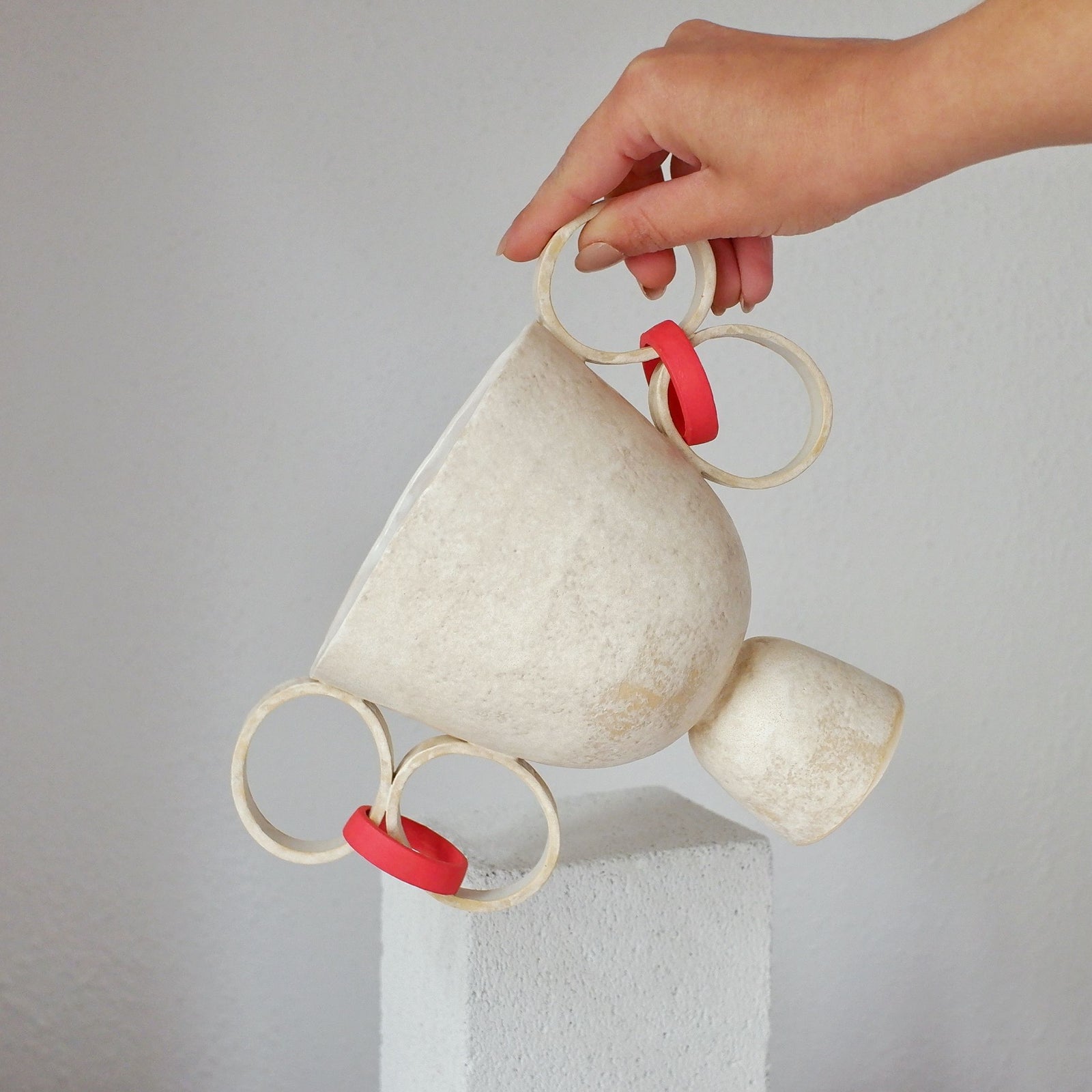 Jackie - Beige with Red Earrings - Porcelain Vase or Goblet