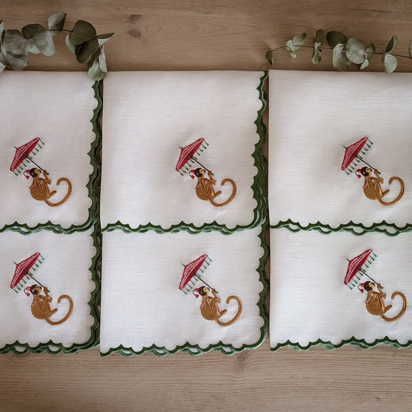 Monkeys - Embroidered Table Napkins (set of 6)