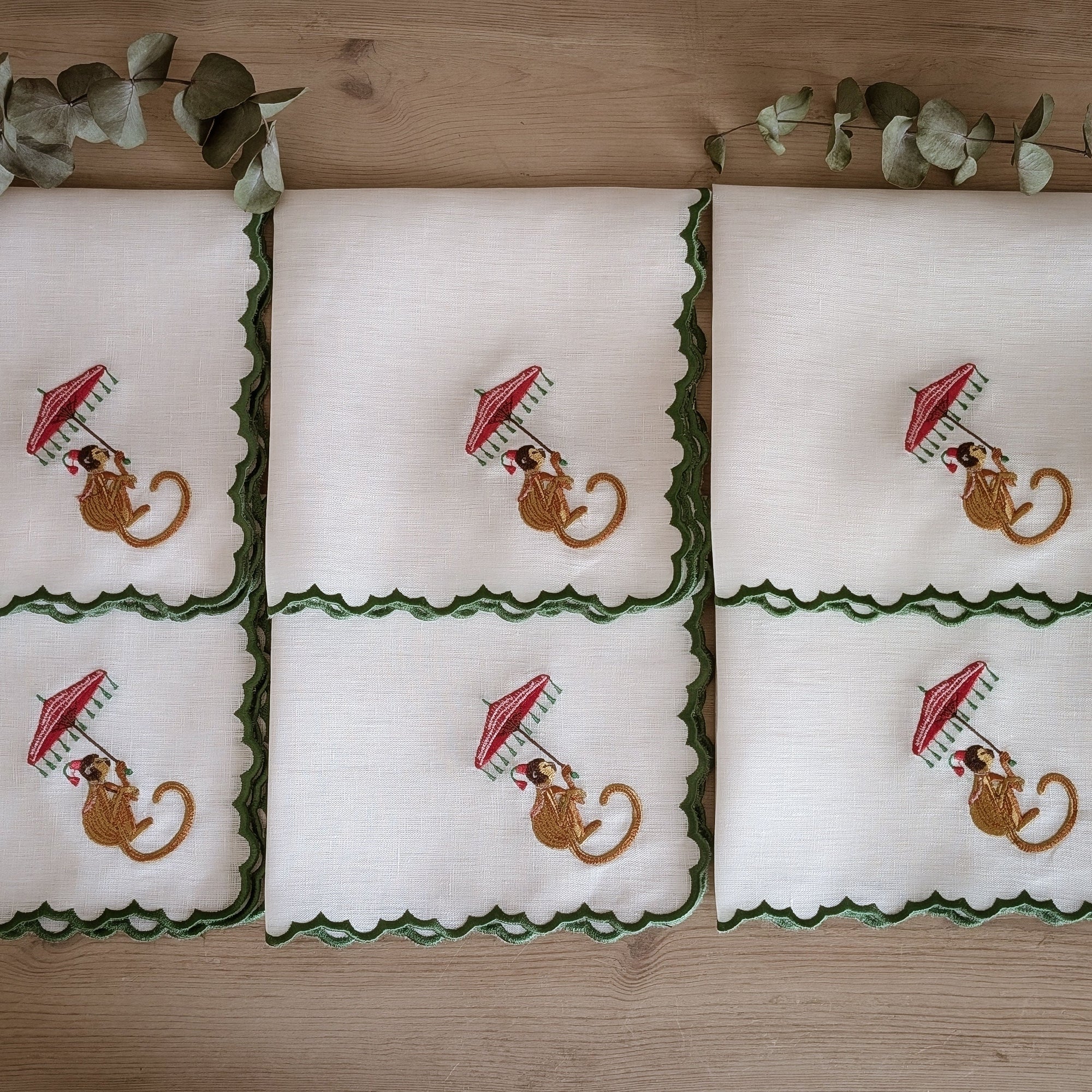 Monkeys - Embroidered Table Napkins (set of 6)