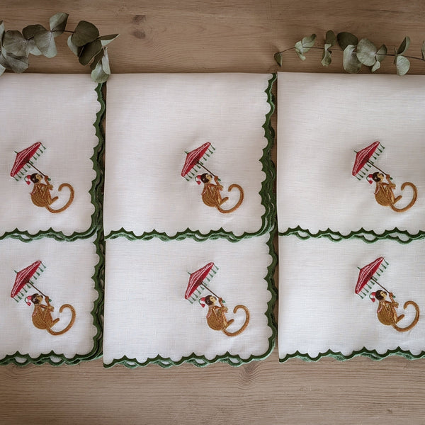 Monkeys - Embroidered Table Napkins (set of 6)