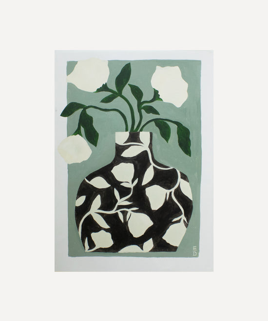 Patterned vase on Sage- Original painting