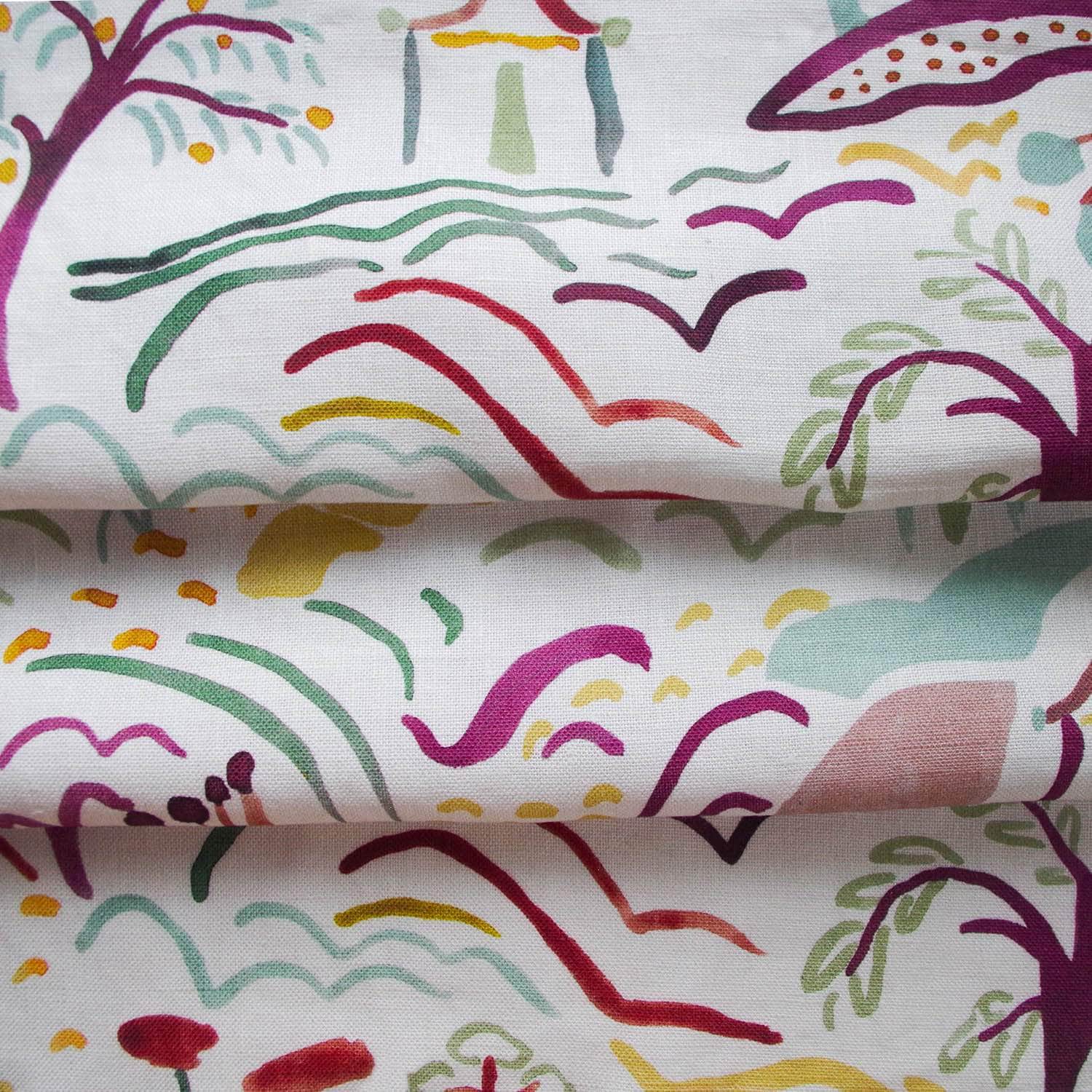 Printed Forest and Hills Fabric - Plum