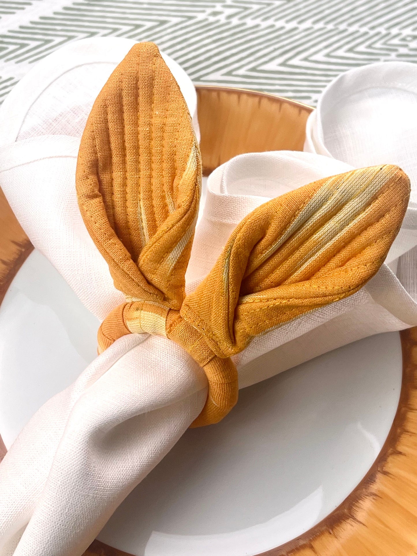 Easter Bunny Ears Napkin Ring - Woven Ikat - Yellow