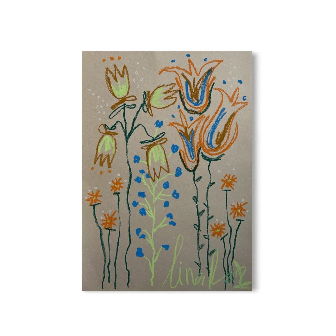 Orange, Blue & Yellow Floral | Original Painting A3