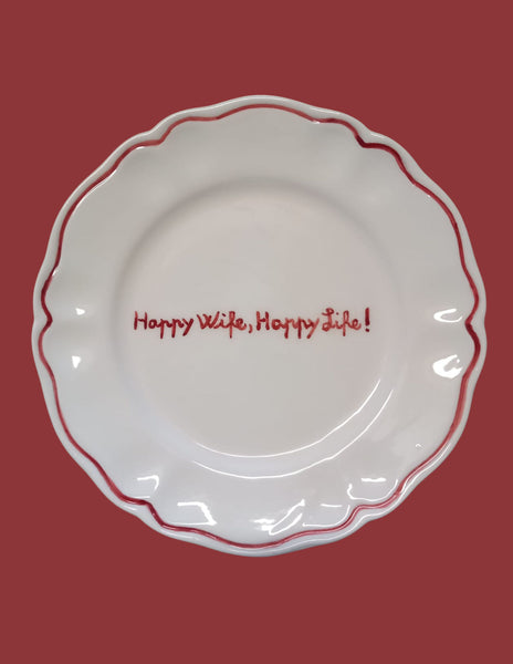 Ceramic "Happy Wife, Happy Life! " Scalloped Plate | Set of 6