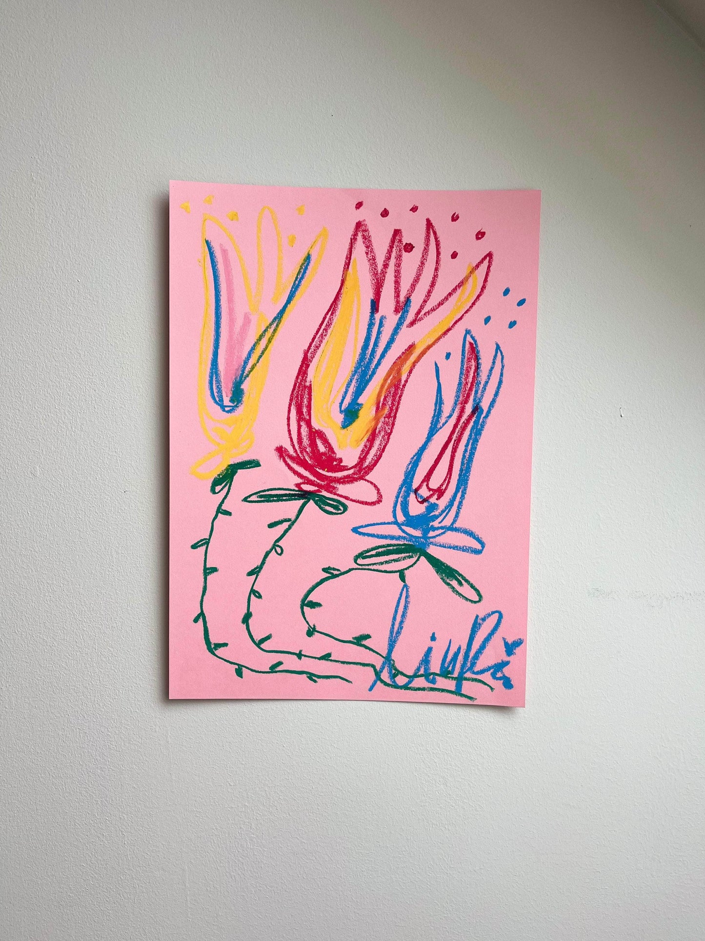 Multi-colored Florals on Pink Background I Original Painting A3