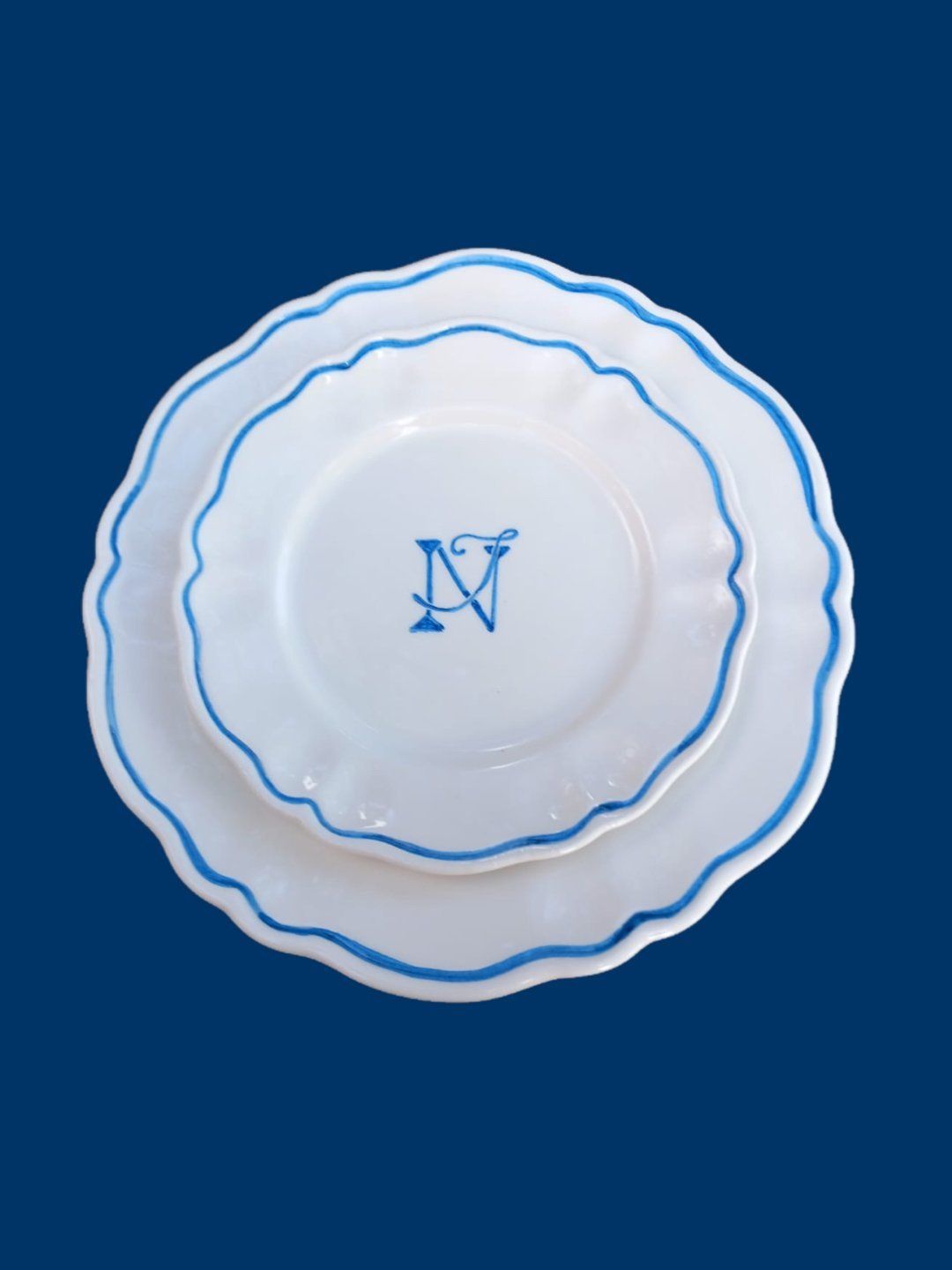 Ceramic Personalised Monogram Scalloped Plate | Set of 12