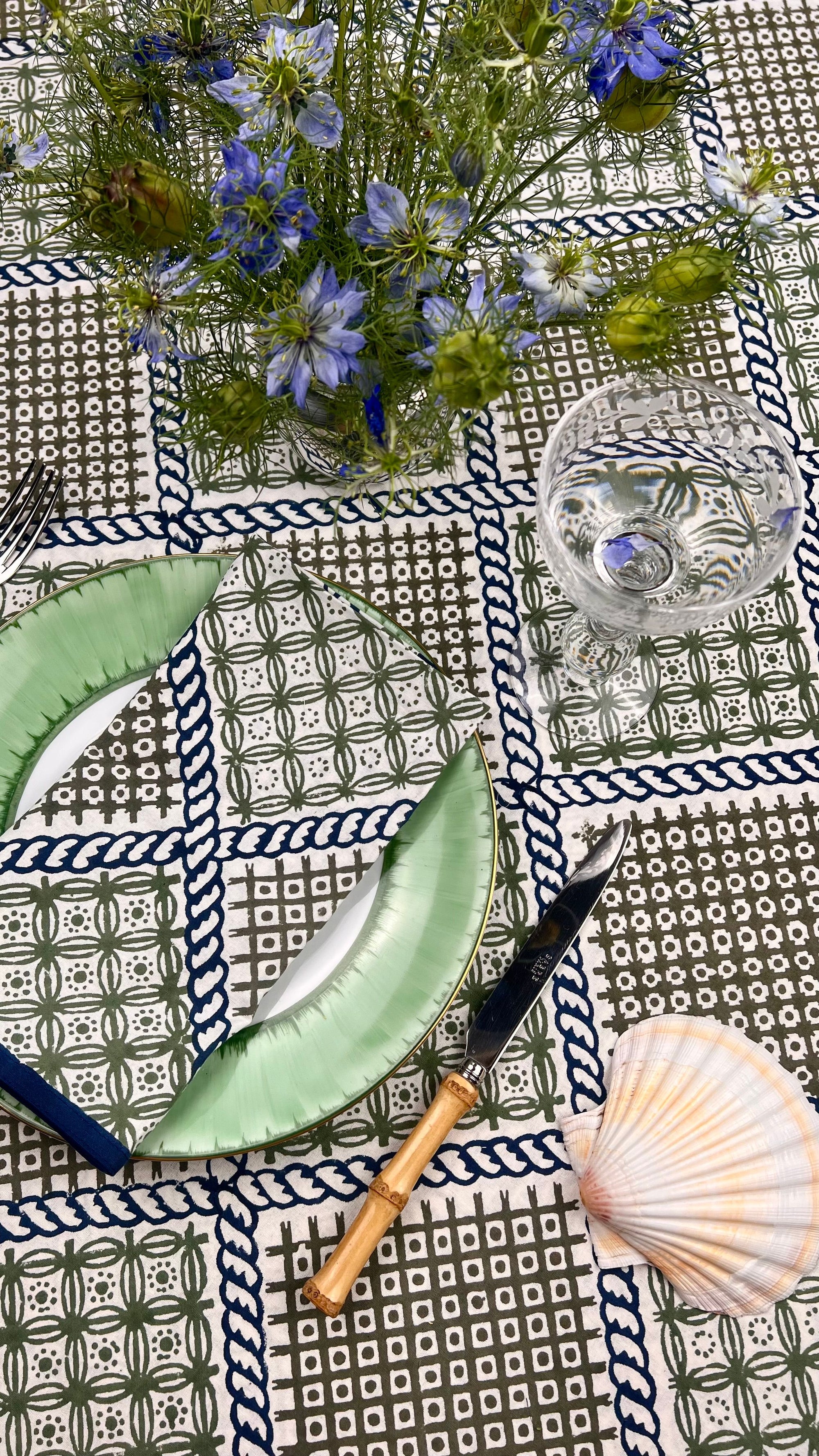 ’The Trellis’ - Napkin Set of 4 - Blue, Sage & Taupe
