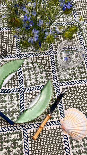 ’The Trellis’ - Napkin Set of 4 - Blue, Sage & Taupe
