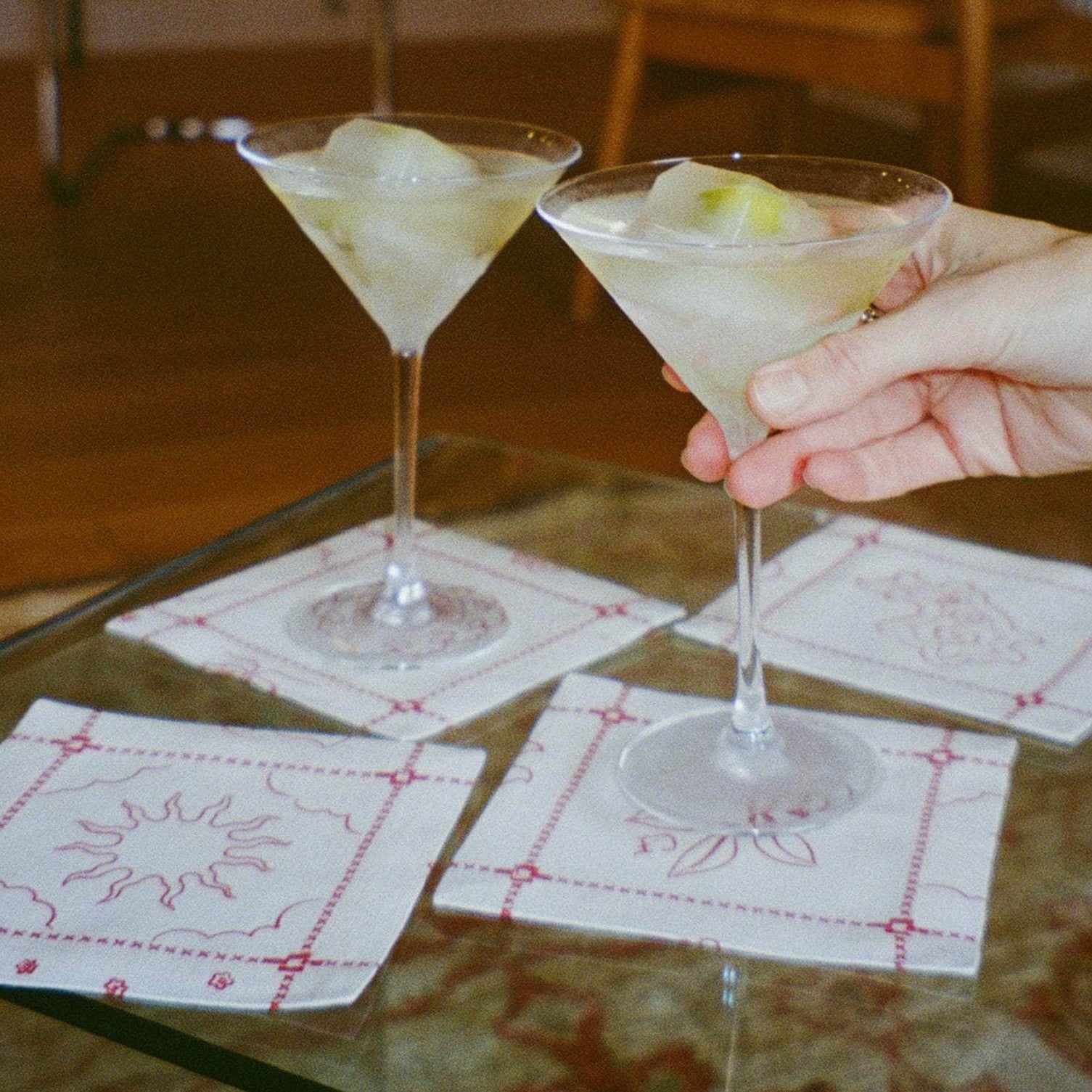 The Redwork Re-Work Cocktail Napkins in Red- Set of 4