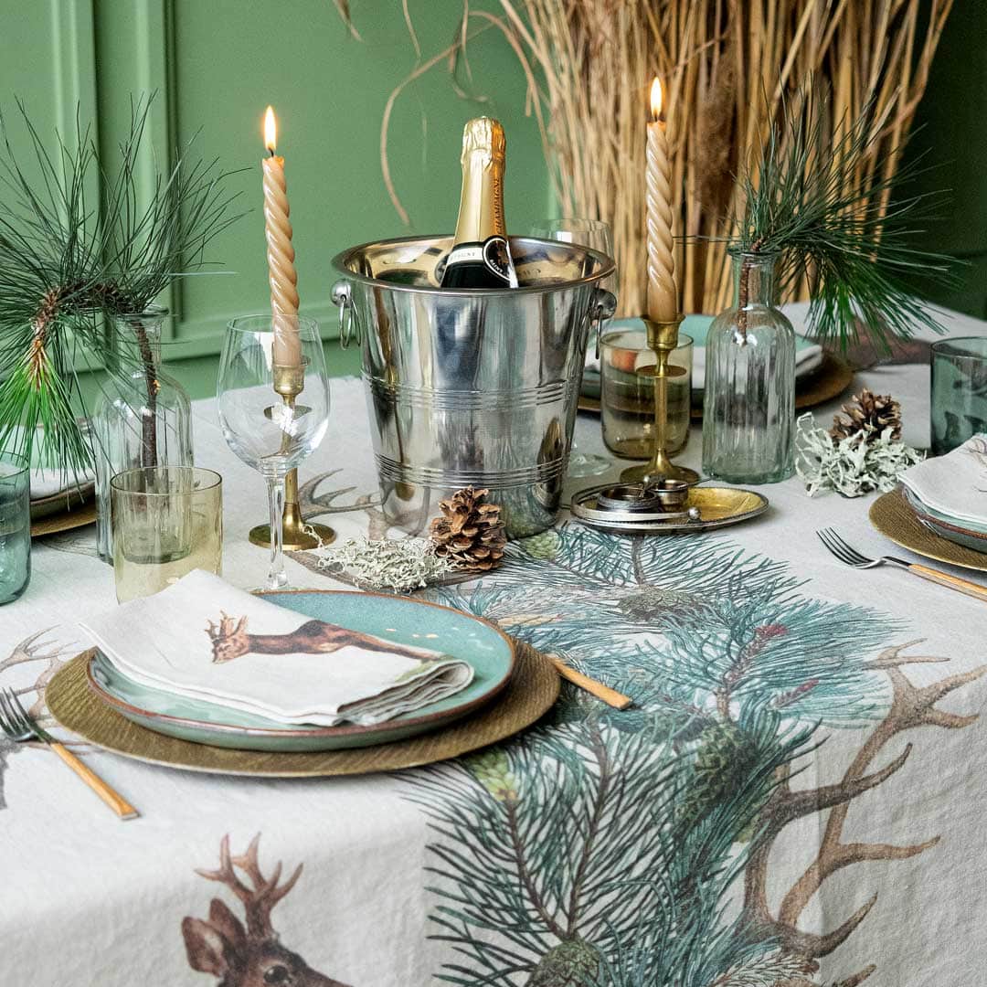 Linen tablecloth WILD ANIMALS