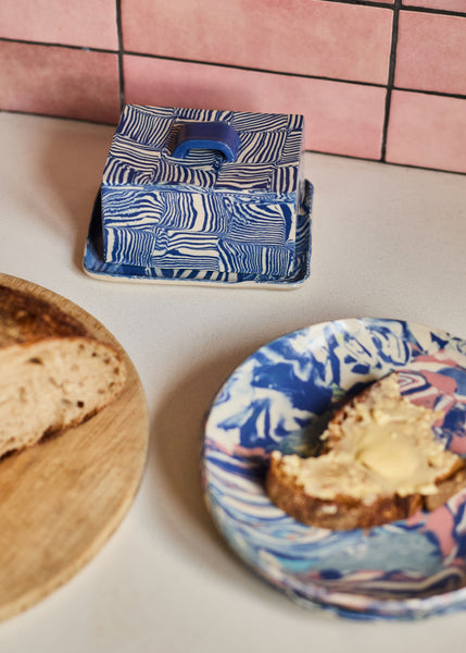 Cobalt Striped Butter Dish