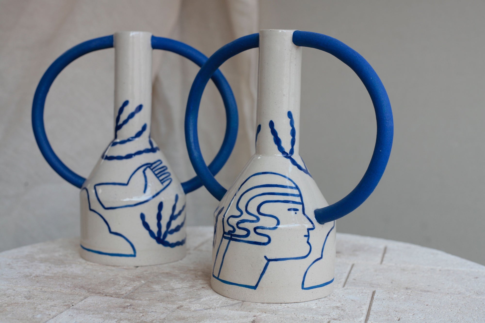 Extra Large Hand Painted Jug Eared Vase