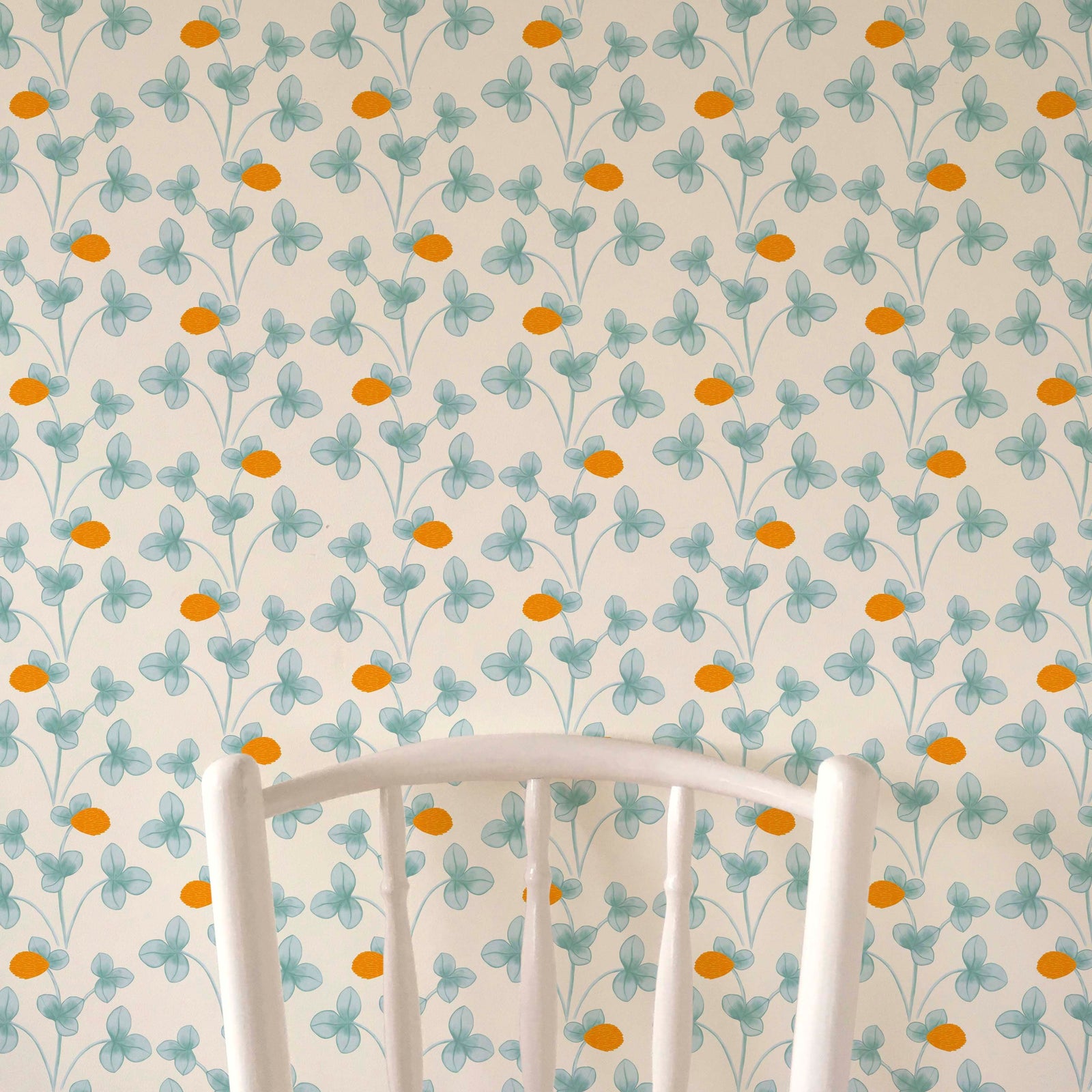 Chintz Constance Wallpaper - Light Blue and Marigold